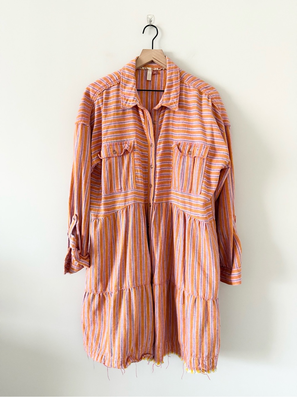 Pilcro by Anthropologie "Deanne" Tiered Striped Mini Shirt Dress Size XL